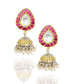925 Silver Gold Plated White and Red Kundan Paan Jhumki Earrings