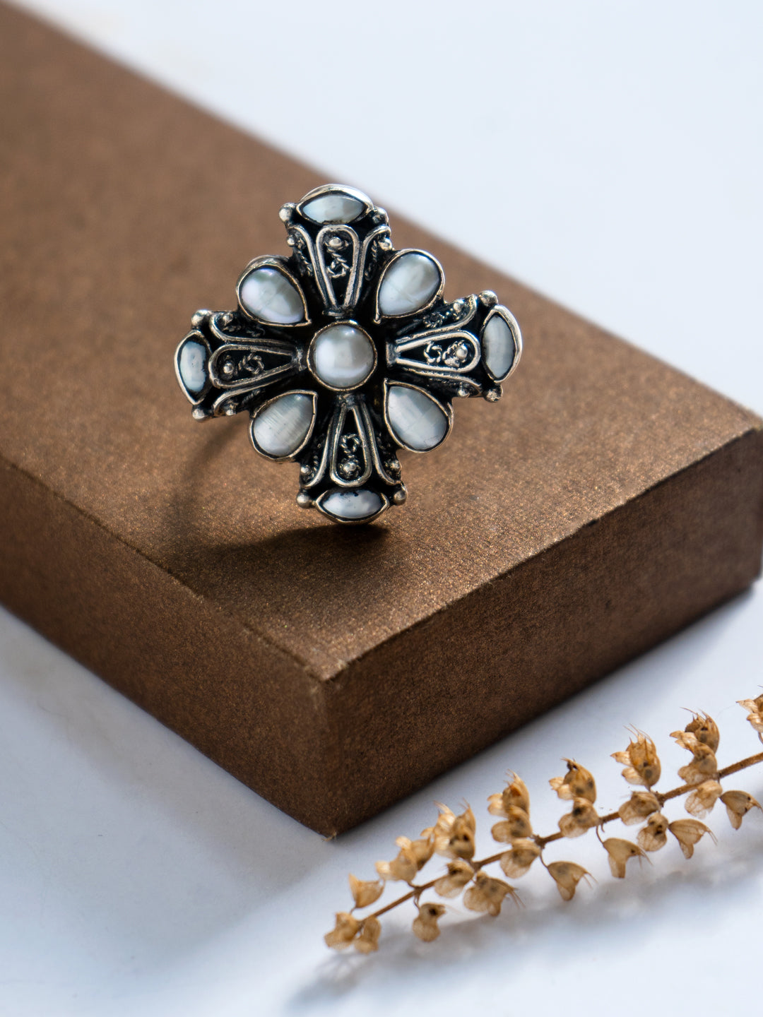 Textured Pearl Adjustable Ring view 2