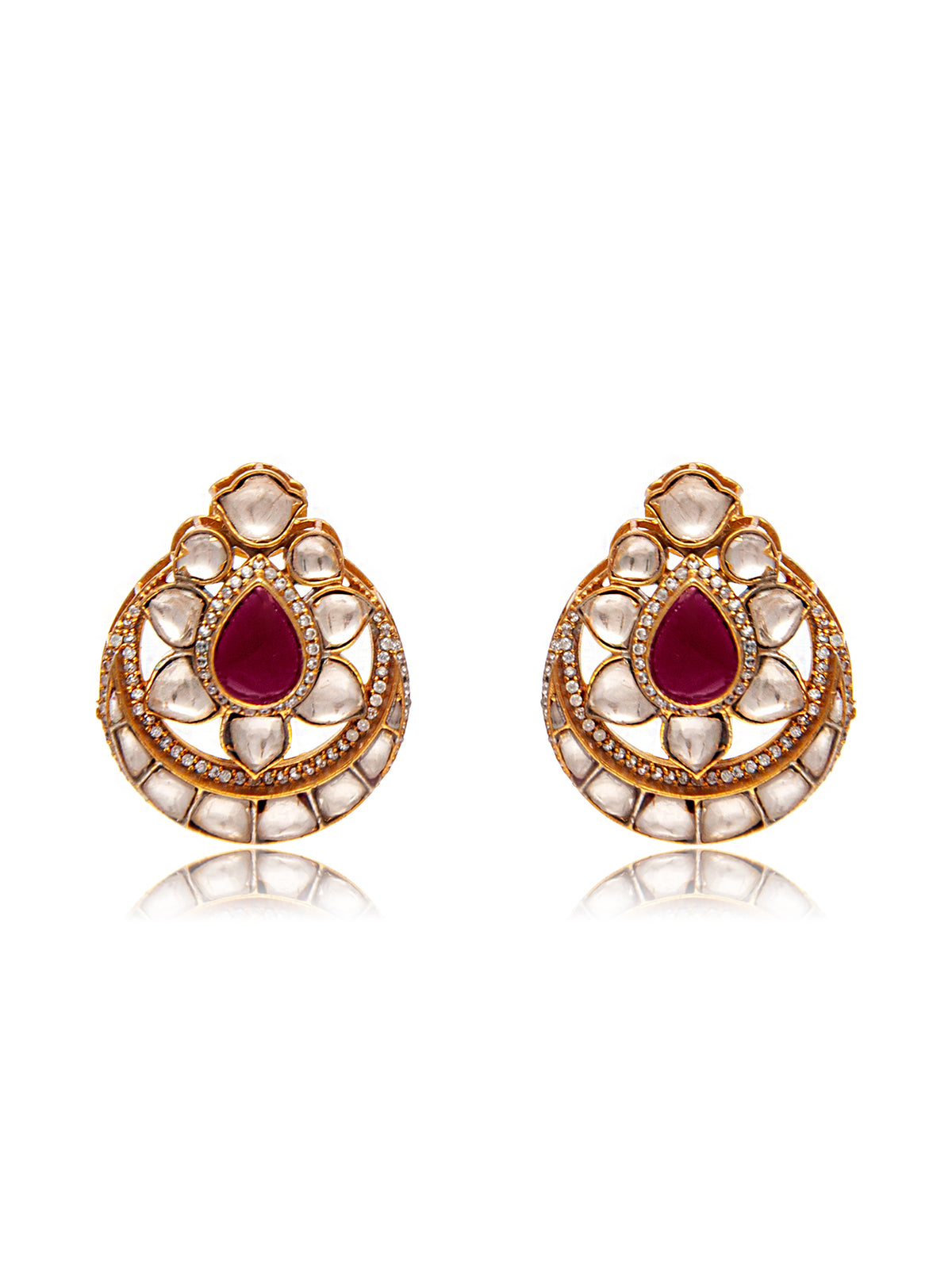 Swarnim Dark Red and White Kundan Studs view 3