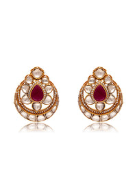 Swarnim Dark Red and White Kundan Studs view 3