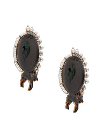 925 Sterling Silver Two Tone Gold Plated Nandi Studs Earrings With Pearl, Green Onyx and Kundan Gemstone view 6