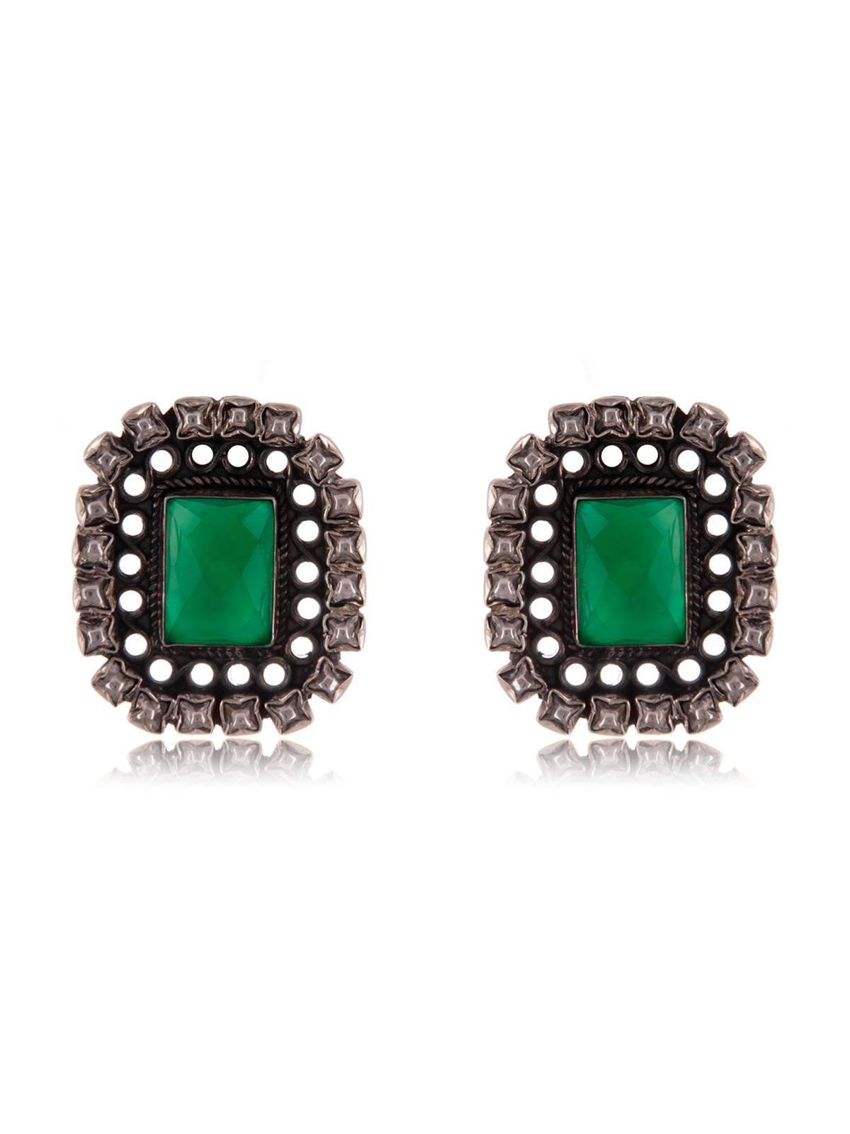 Silver Green Onyx Studs with Kundan view 3