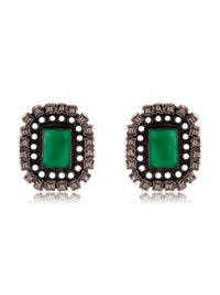 Silver Green Onyx Studs with Kundan view 3
