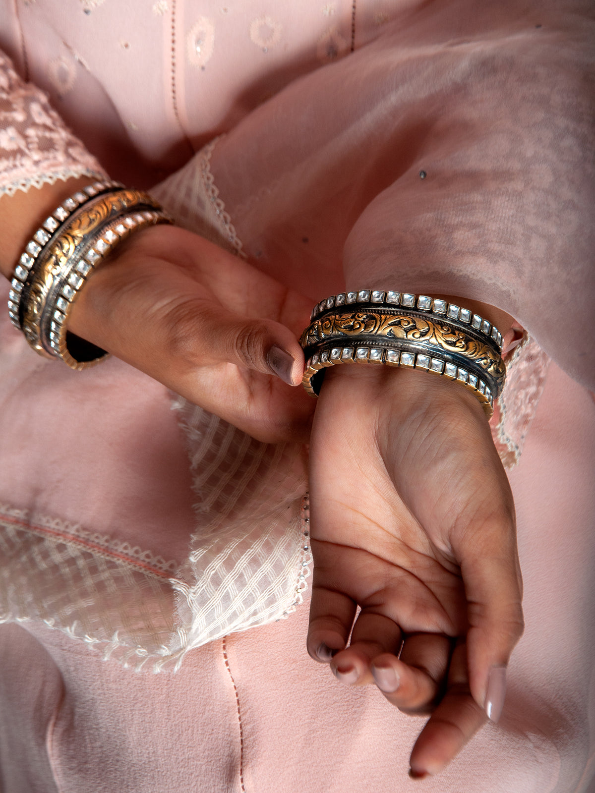 Svarnam Peacock Two Tone Kundan Bangle view 2