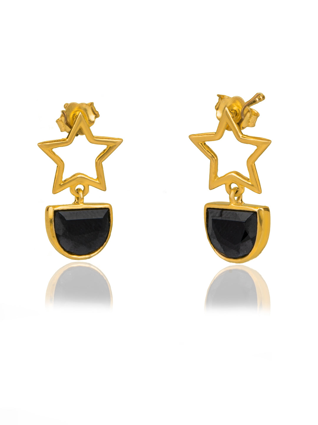 Gold Plated Star Studs with Black Onyx view 1