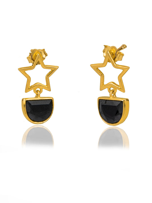 Gold Plated Star Studs with Black Onyx