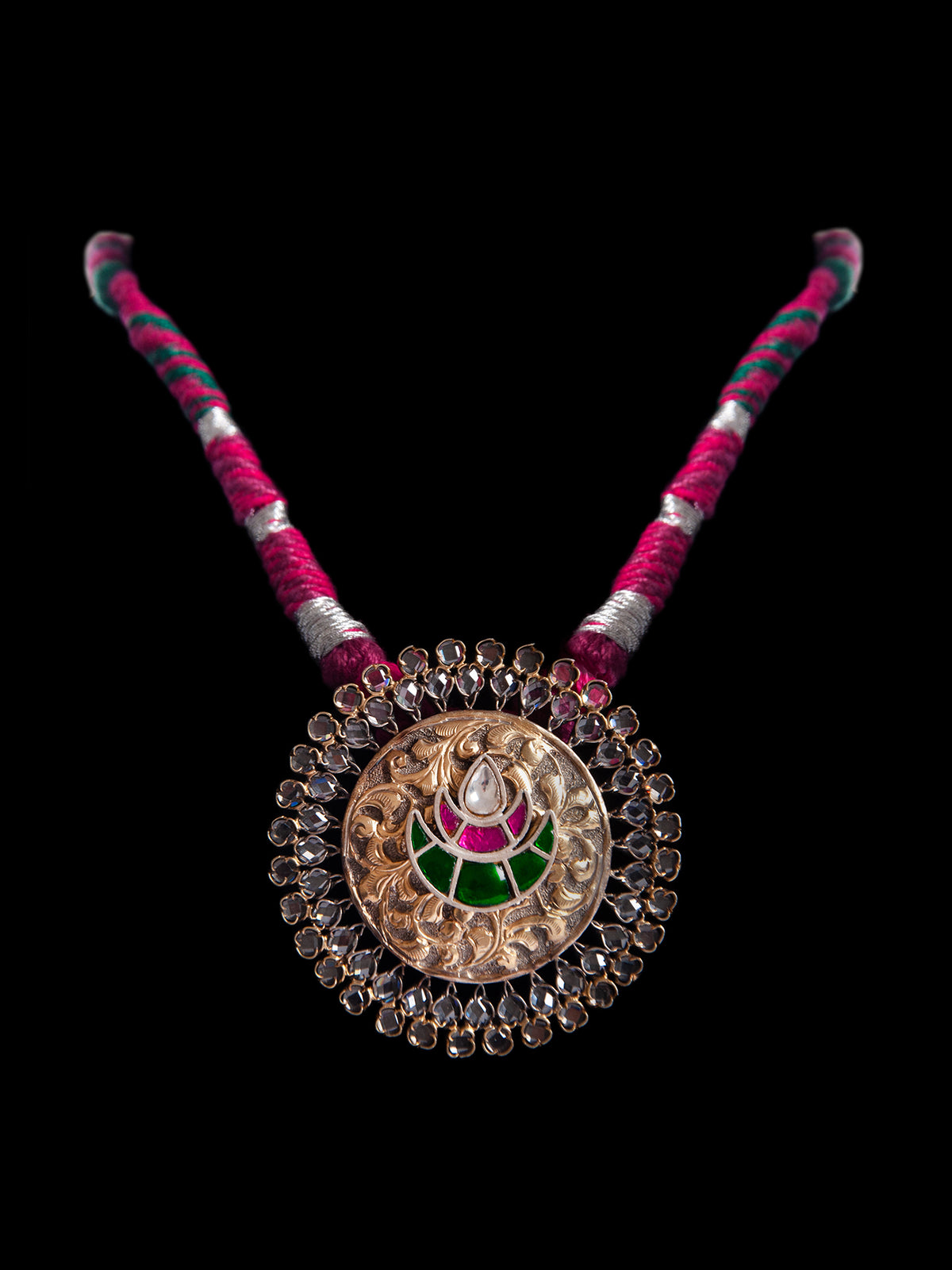 Silver Kundan Two Tone Necklace with Chitai view 5
