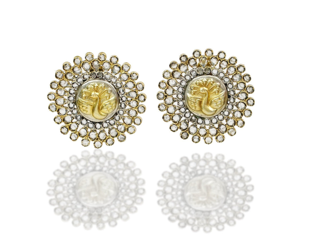 925 Silver Gold Plated Peacock Earrings with Checker Stones - Neeta Boochra Jewellery
