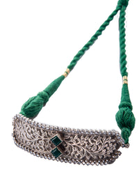 Silver Green Onyx Choker with Gold Zari view 3
