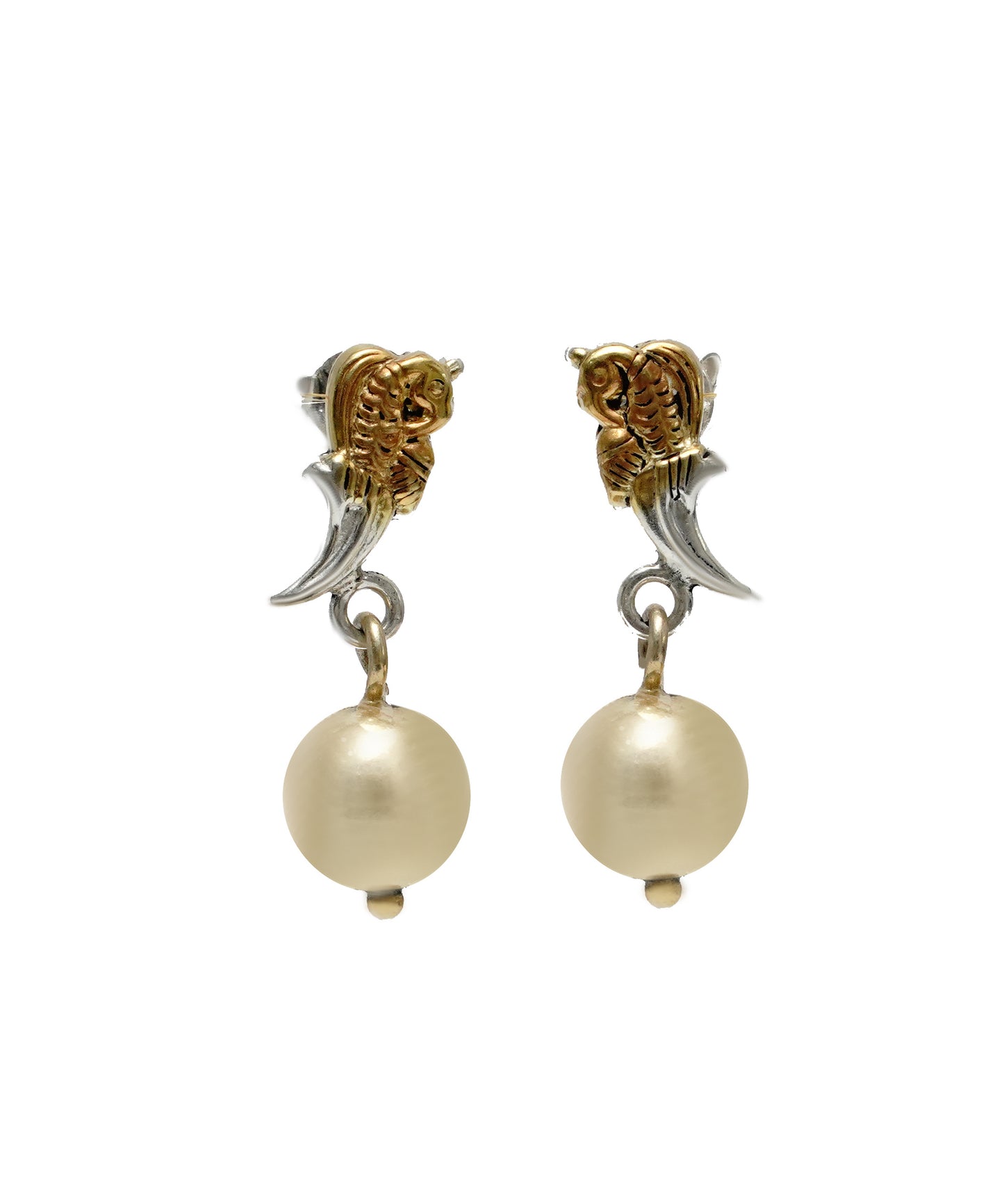 925 Silver Two Tone Twin Peacock Earrings - Neeta Boochra Jewellery