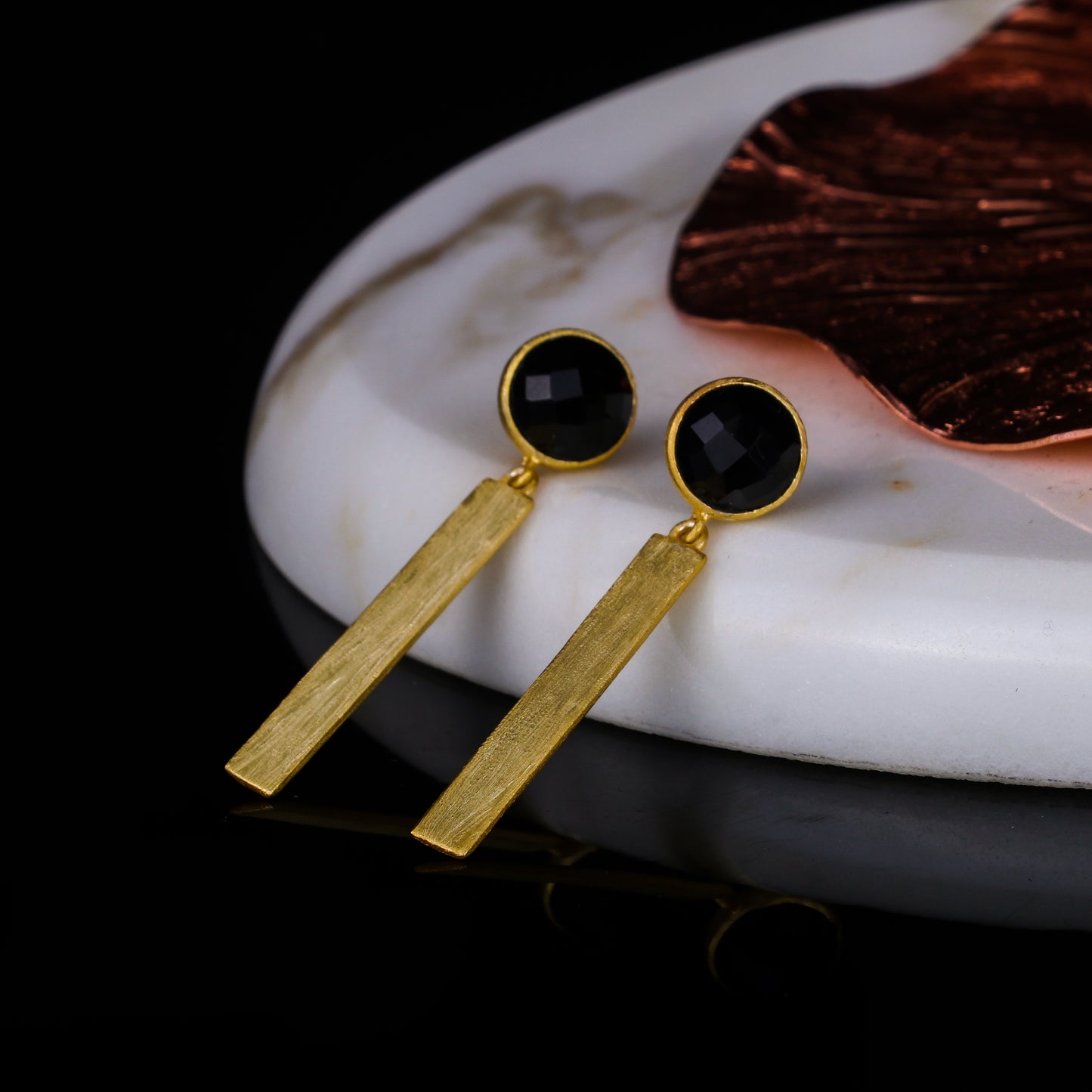 925 Silver Gold Plated Black Onyx Earrings - Neeta Boochra Jewellery