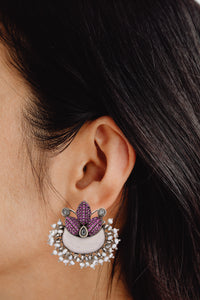 925 Sterling Silver Pink Floral Earrings with Pearls view 3