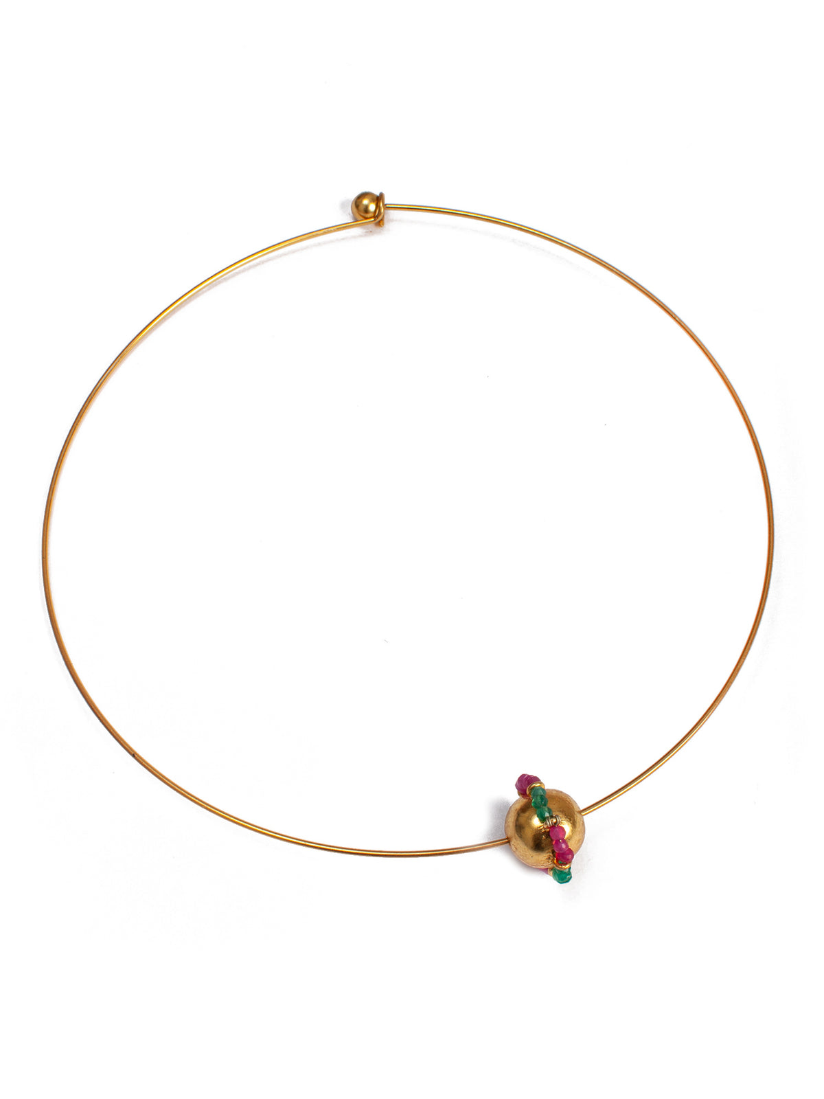 925 Sterling Silver 22K Gold Plated Golden Ball Hasli With Green Onyx and Ruby Beads view 6