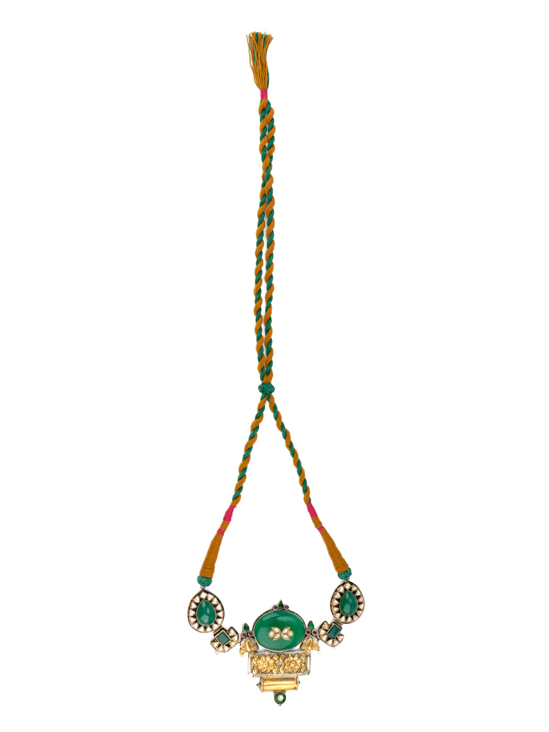 Two Toned Kundan Necklace with Adjustable Patwa Thread view 3