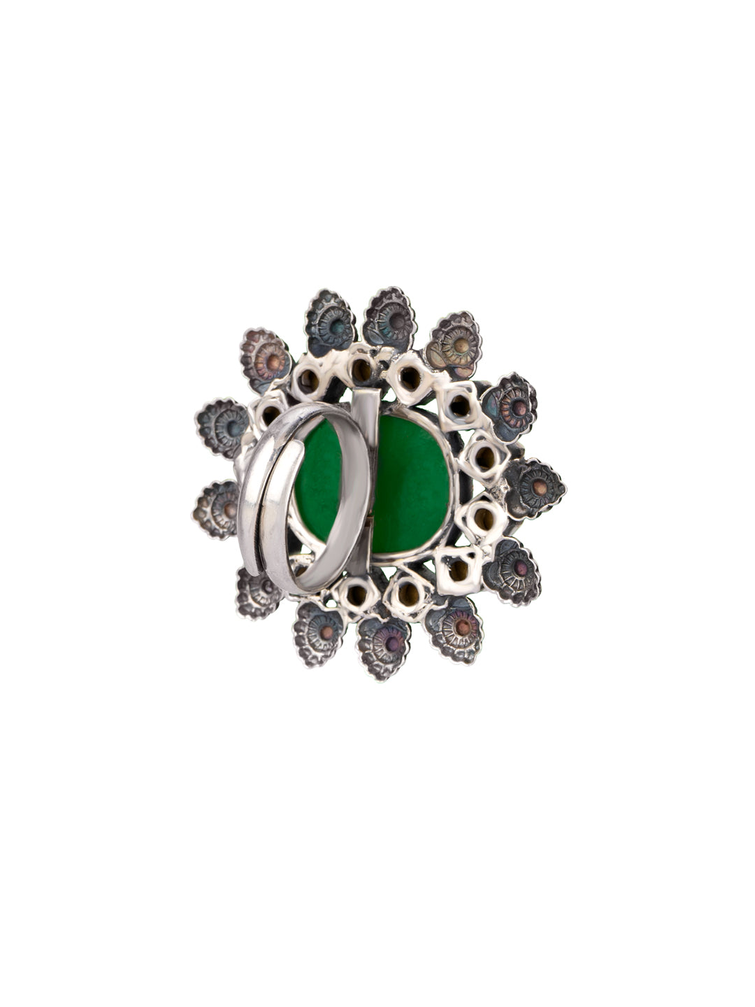 Green Carved Stone Kundan Ring