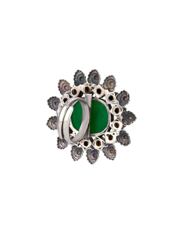 Green Carved Stone Kundan Ring alternate
