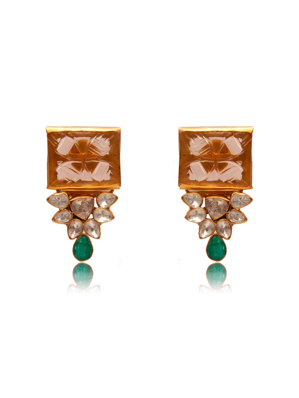 Svarnam Moissanite Orange Carved Stone Studs view 3