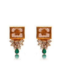 Svarnam Moissanite Orange Carved Stone Studs view 3