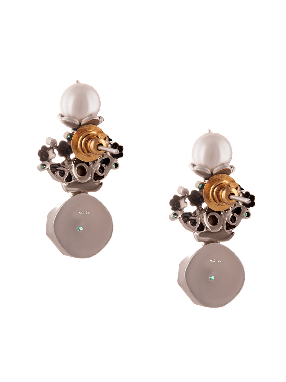 Aurora Emerald Studs with Pearl view 4