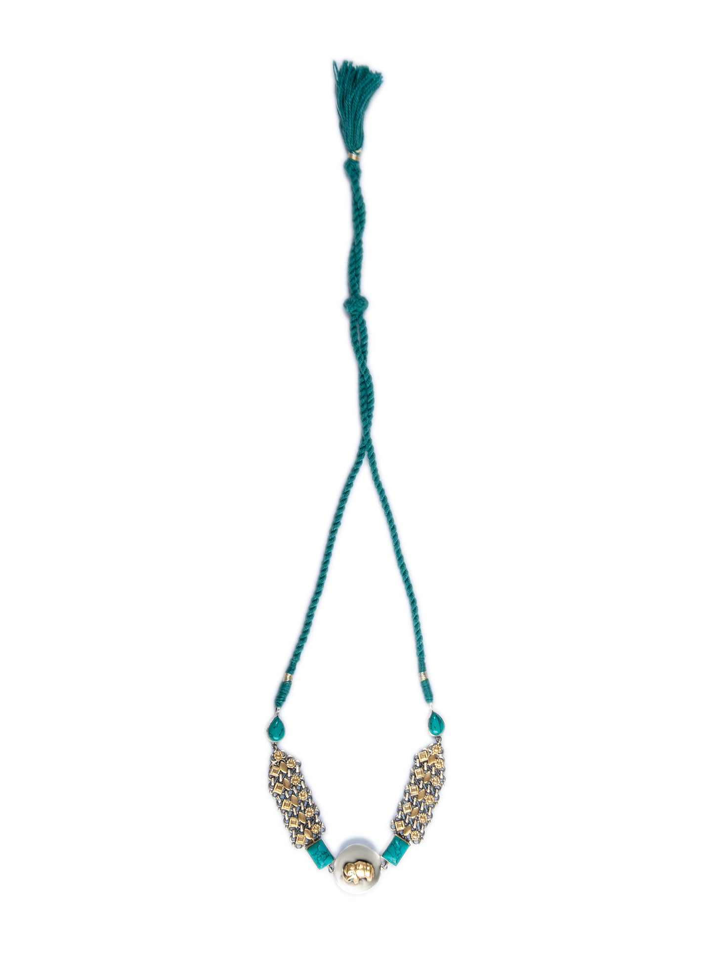 925 Sterling Silver Two Tone 22K Gold Plated Elephant Design Necklace With Turquoise Gemstone