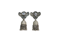 Tribal Twin Peackcok Silver Earrings with Jhumki view 2