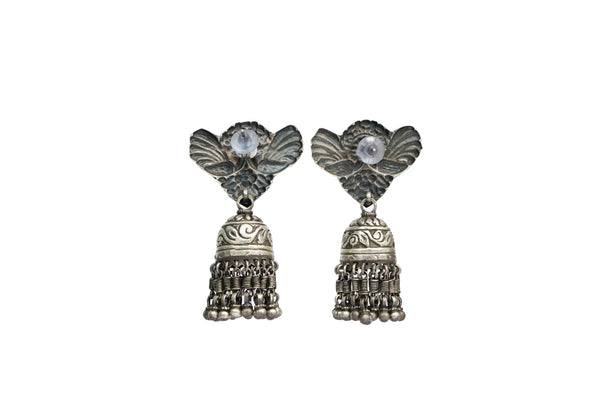 Tribal Twin Peackcok Silver Earrings with Jhumki alternate