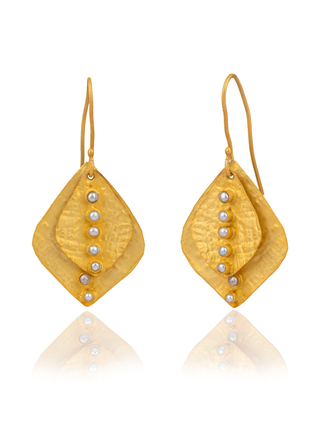 Dual Leaf Gold Plated Studs with Pearl view 1