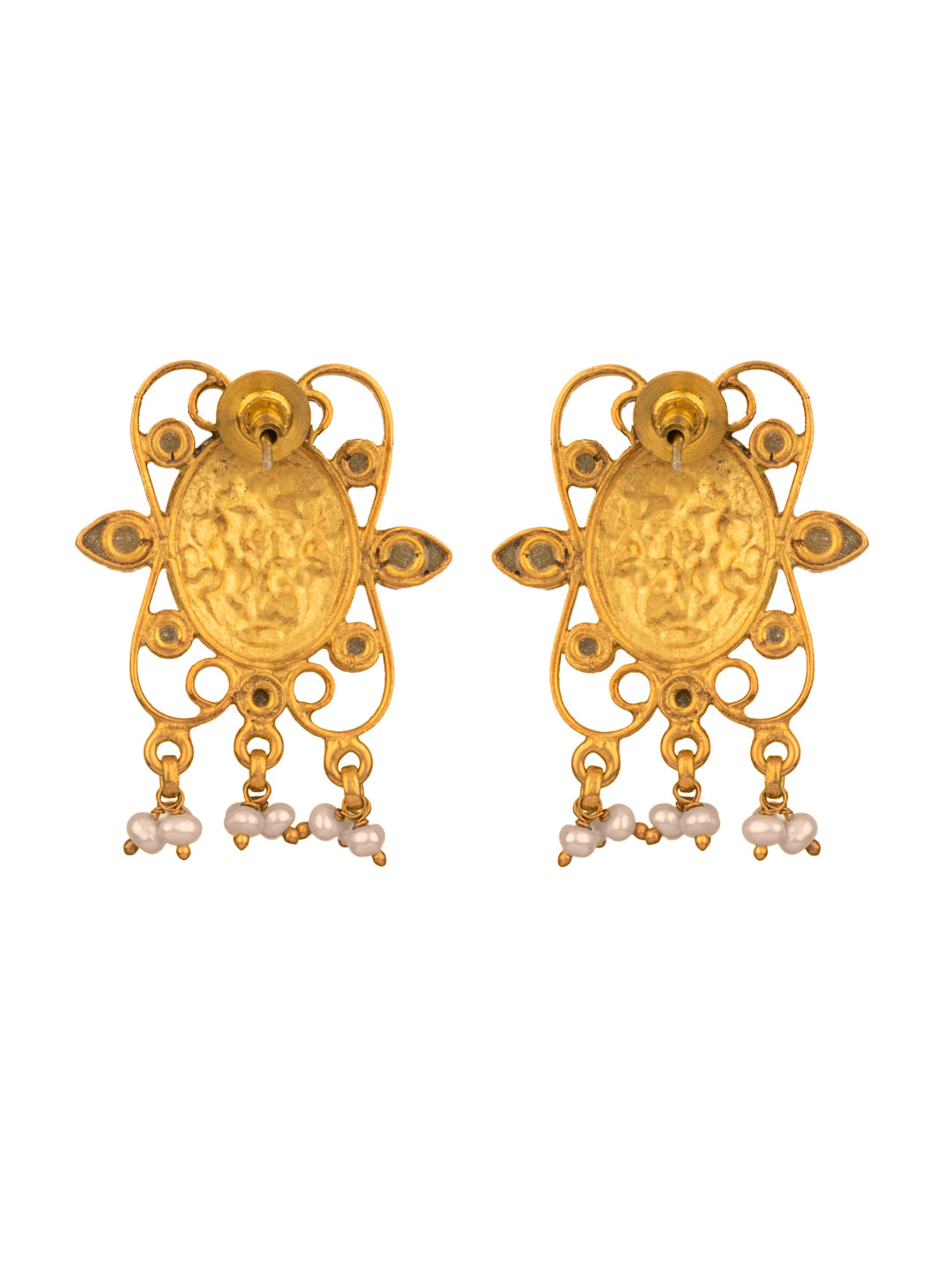 925 Sterling Silver Gold Plated Chitai Earrings with Kundan view 5