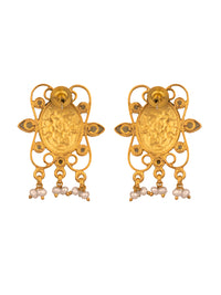 925 Sterling Silver Gold Plated Chitai Earrings with Kundan view 5
