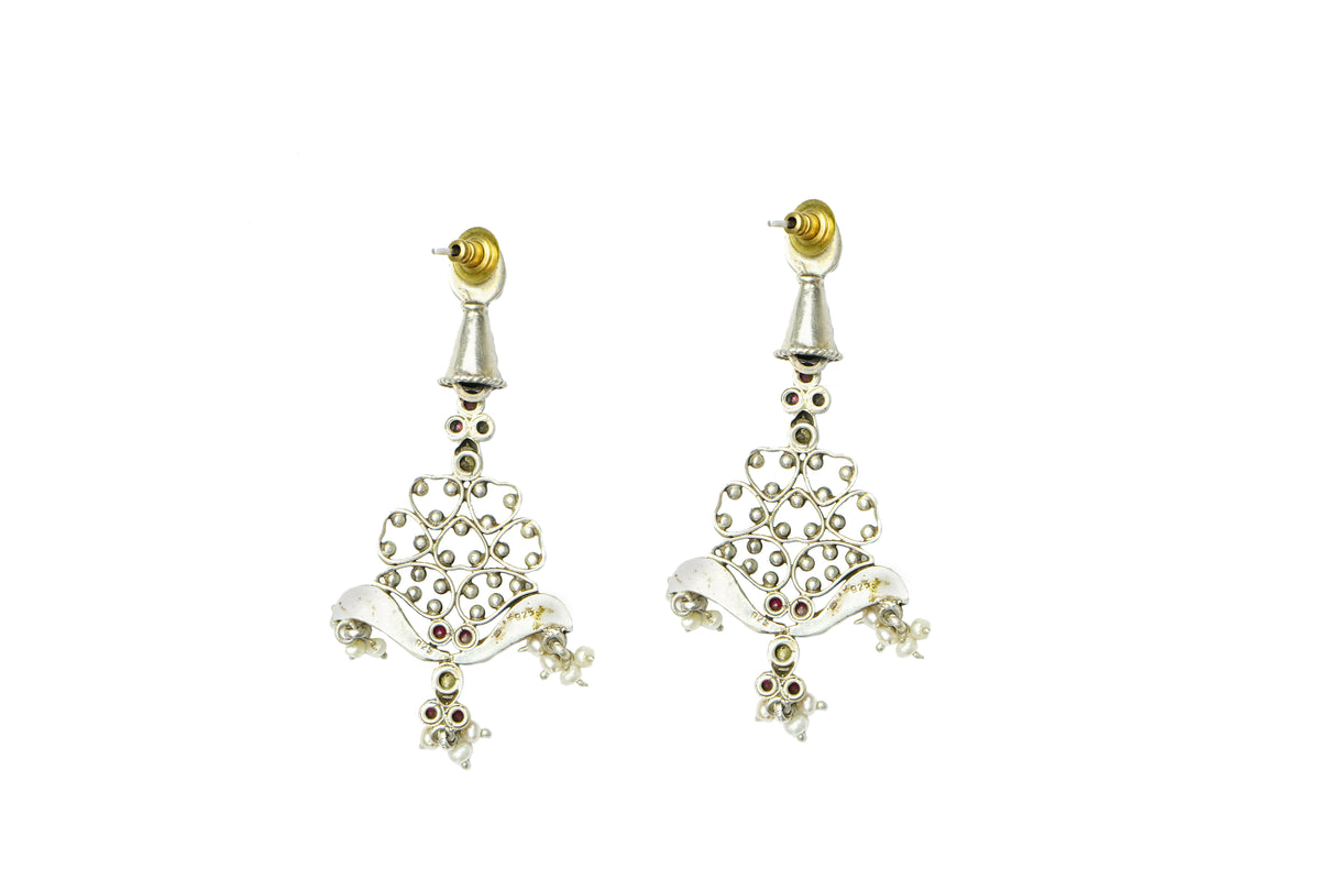Silver Fusion Earrings with Kundan view 3