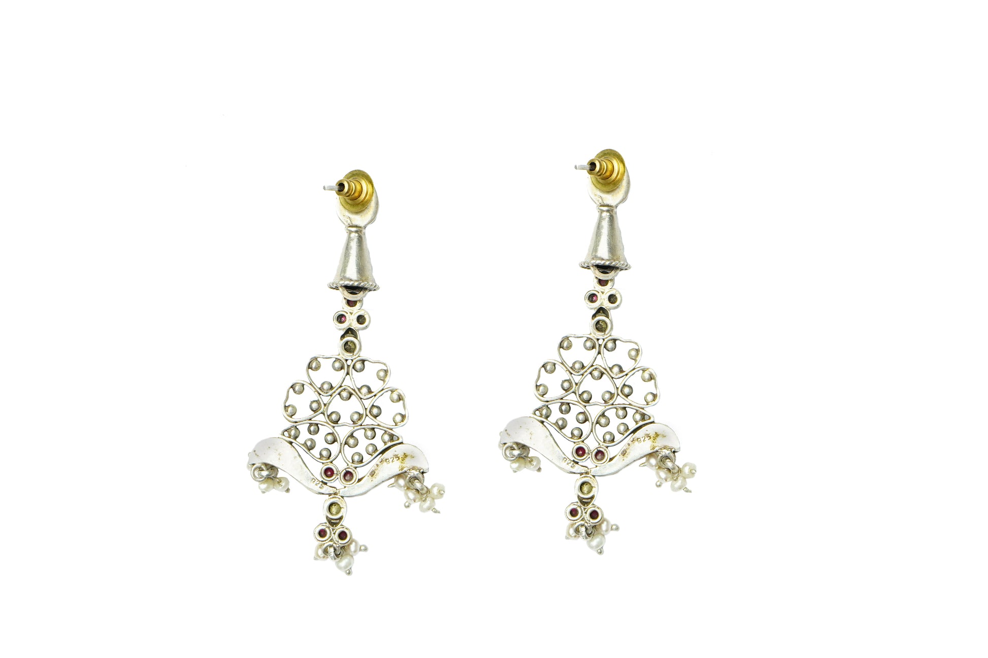 Silver Fusion Earrings with Kundan - Neeta Boochra Jewellery