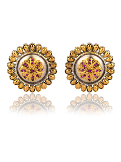 925 Sterling Silver Two Tone Floral Studs