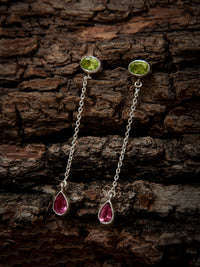 925 Sterling Silver Long Earrings wtih Multicolored Gemstones view 2