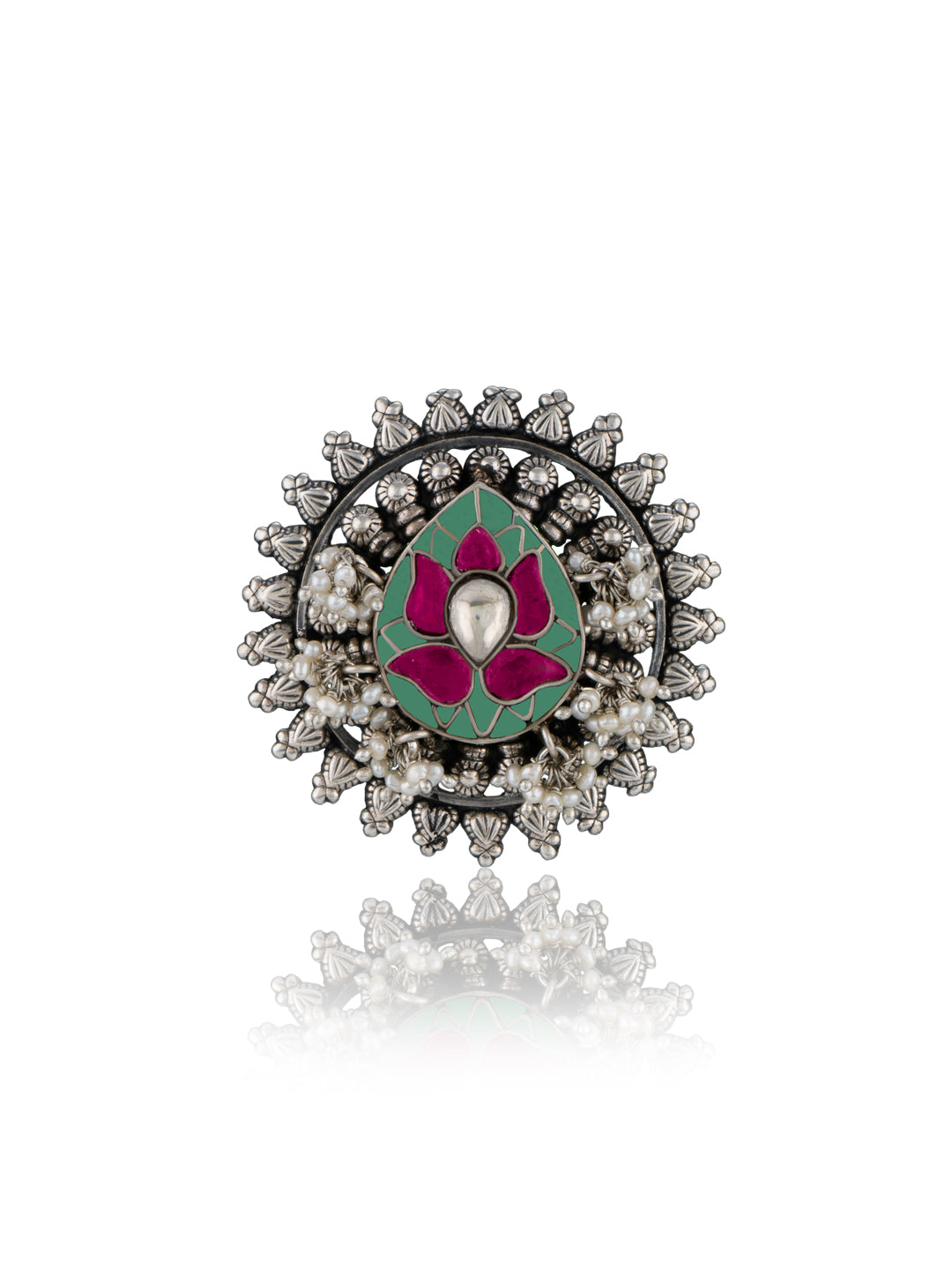 NB Signature Lotus Motif Adjustable Ring with Freshwater Pearl view 2