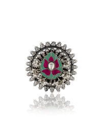 NB Signature Lotus Motif Adjustable Ring with Freshwater Pearl view 2