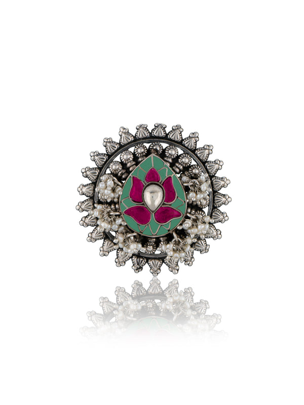 NB Signature Lotus Motif Adjustable Ring with Freshwater Pearl alternate