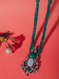 Silver Statement Turquoise Kundan Beaded Necklace view 4