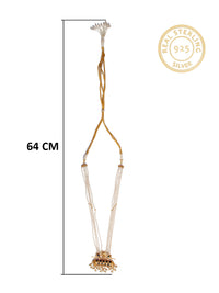 925 Sterling Silver 22K Gold Plated Pearl Beaded Necklace With Blue and White Kundan view 5