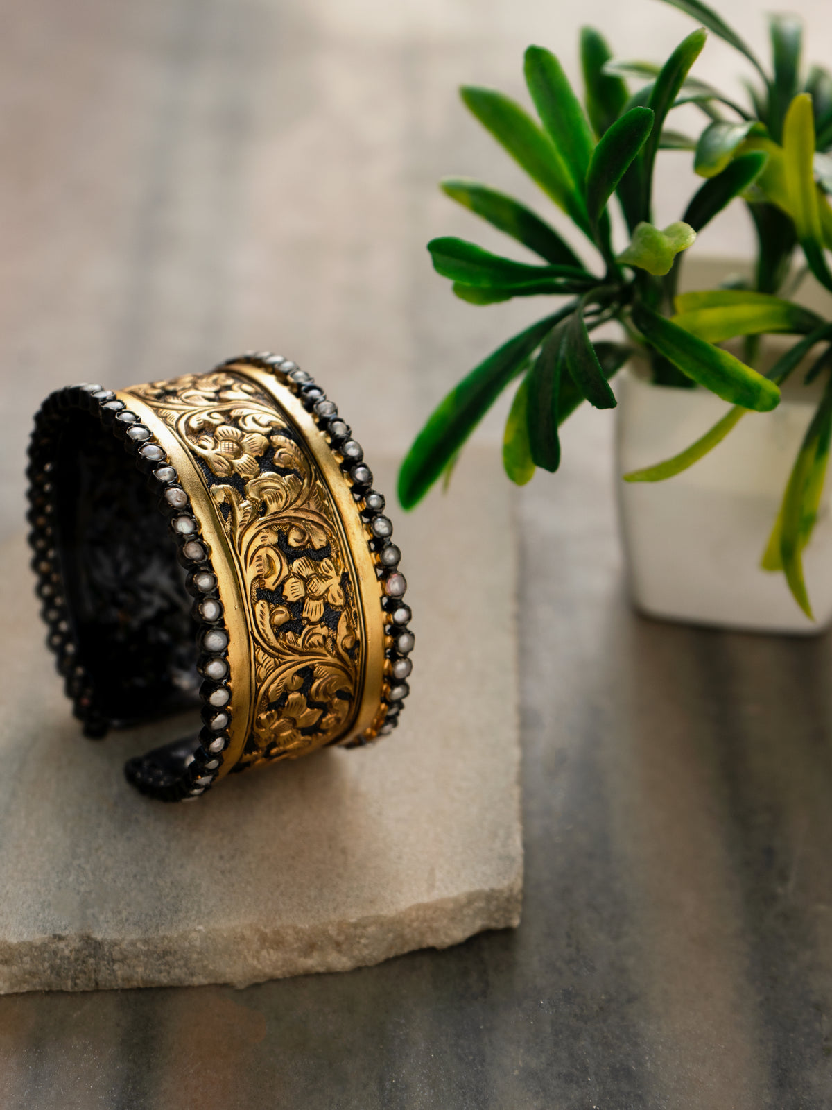 NB Signature Chitai Dual Tone Adjustable Bangle with Pearl view 3