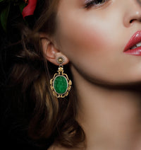 925 Sterling Silver Two Tone Earrings with Carved Stone view 4