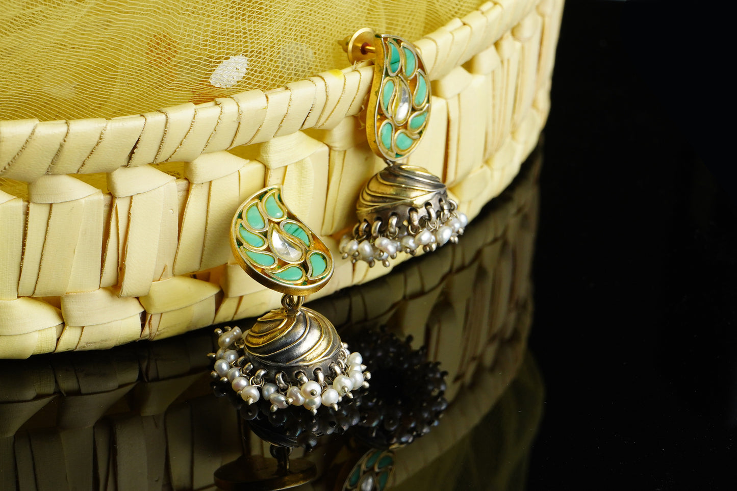925 Silver Two Tone Floral Jhumki Earrings - Neeta Boochra Jewellery