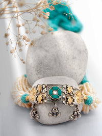 Two Tone Pearl Turquoise Kundan Choker view 3