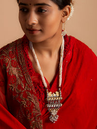 Svarnam Kundan and Pearl Long Necklace view 7