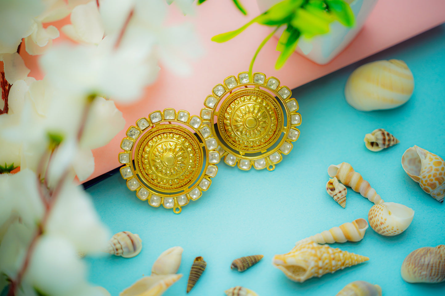 925 Silver Gold Plated Big Kundan Earrings - Neeta Boochra Jewellery