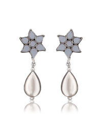 White Floral Glass Earrings with Silver Drop view 1