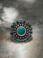 Turquoise and Blue Lapis Gemstone Adjustable Ring with Rawa Work