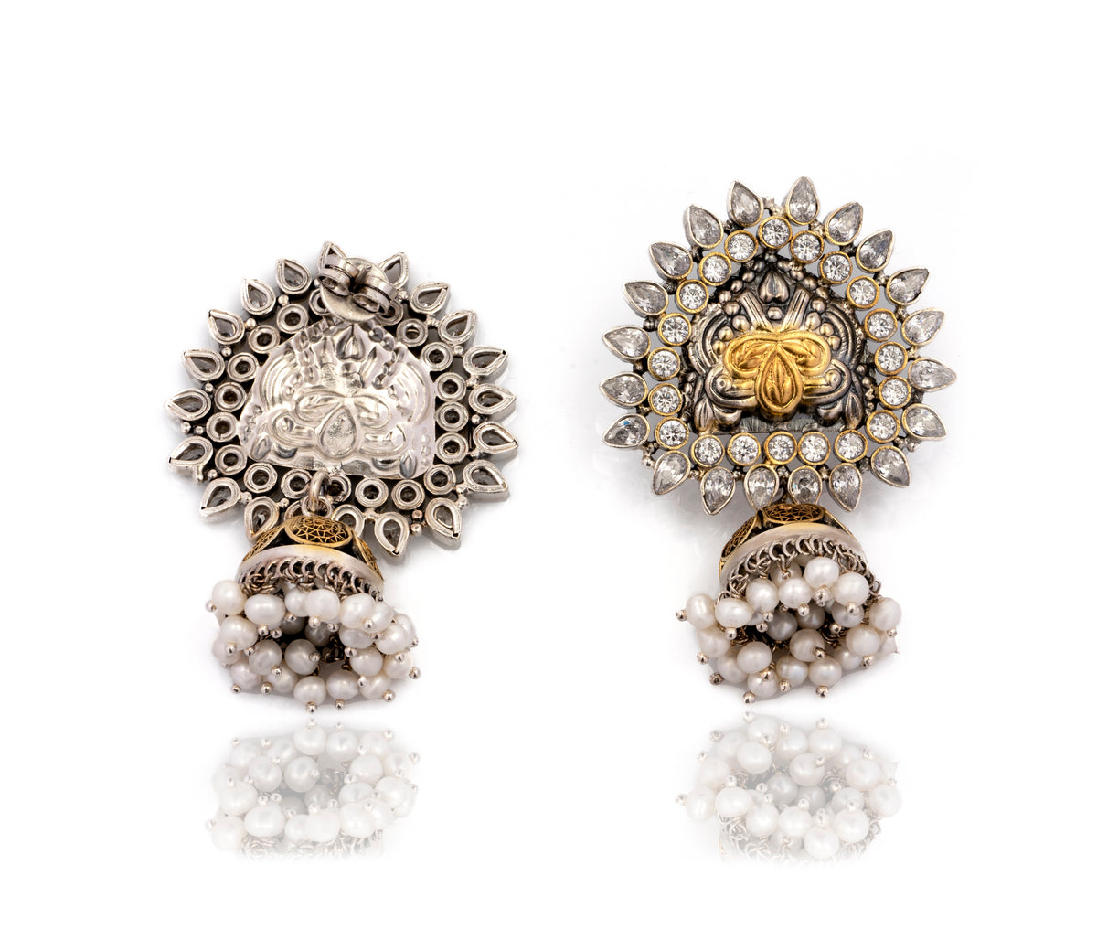 925 Sterling Silver Two Tone Jhumki with Kundan view 2