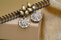 925 Silver Two Tone Floral Earrings view 1