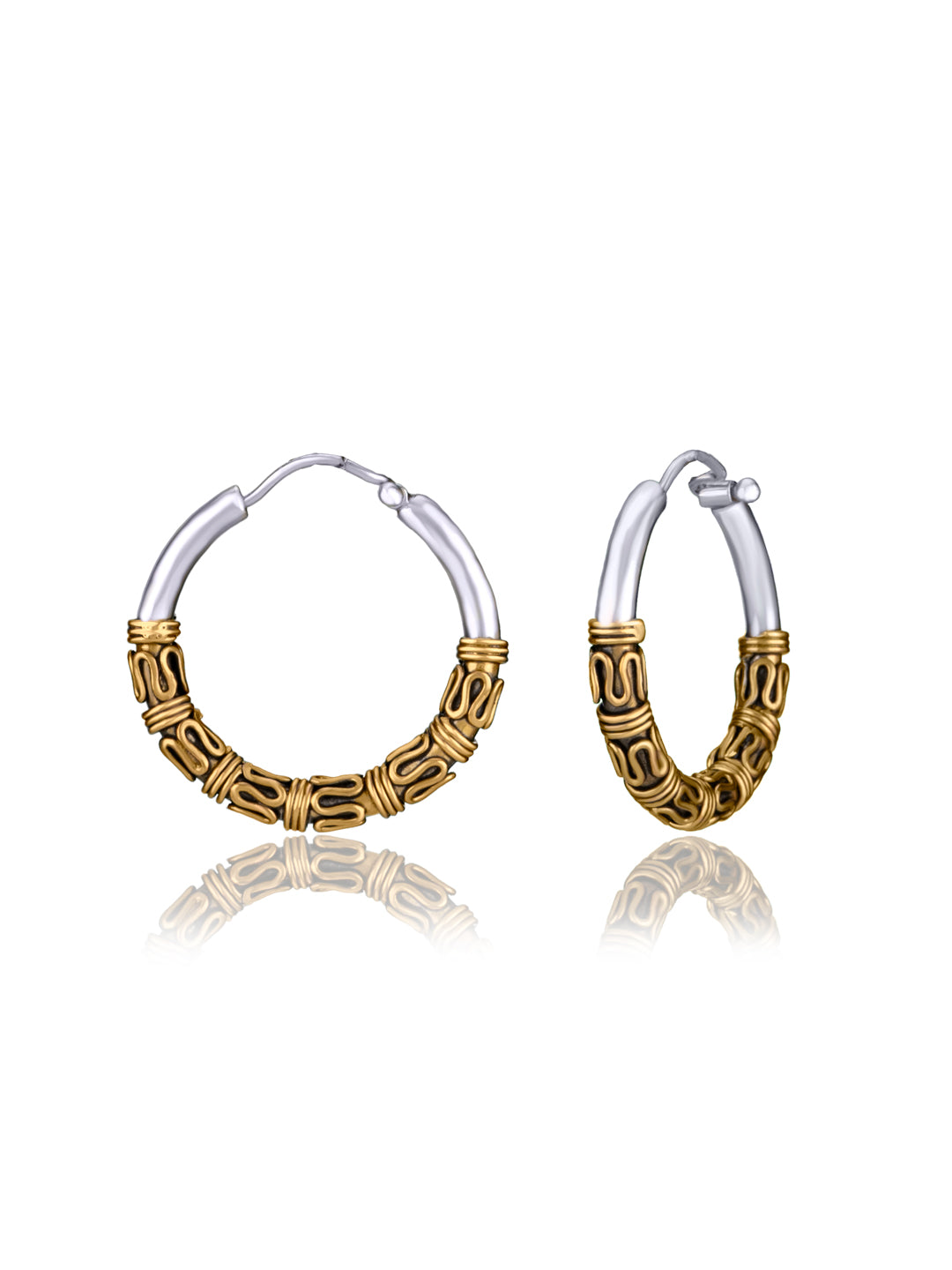 Two Toned Gold Plated Bali Hoops view 1