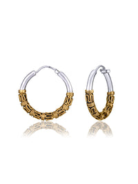 Two Toned Gold Plated Bali Hoops view 1